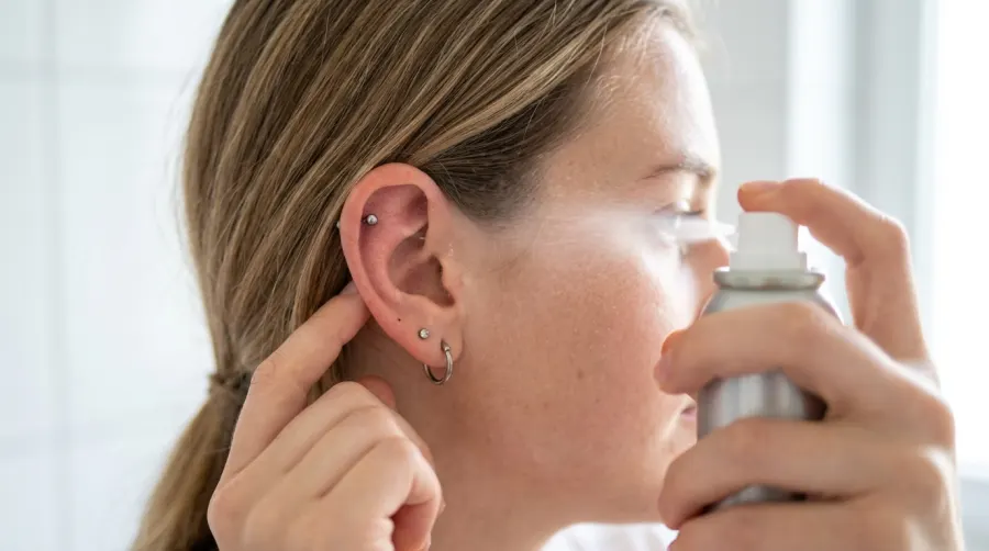 Przemywanie świeżego przekłucia helix solą fizjologiczną