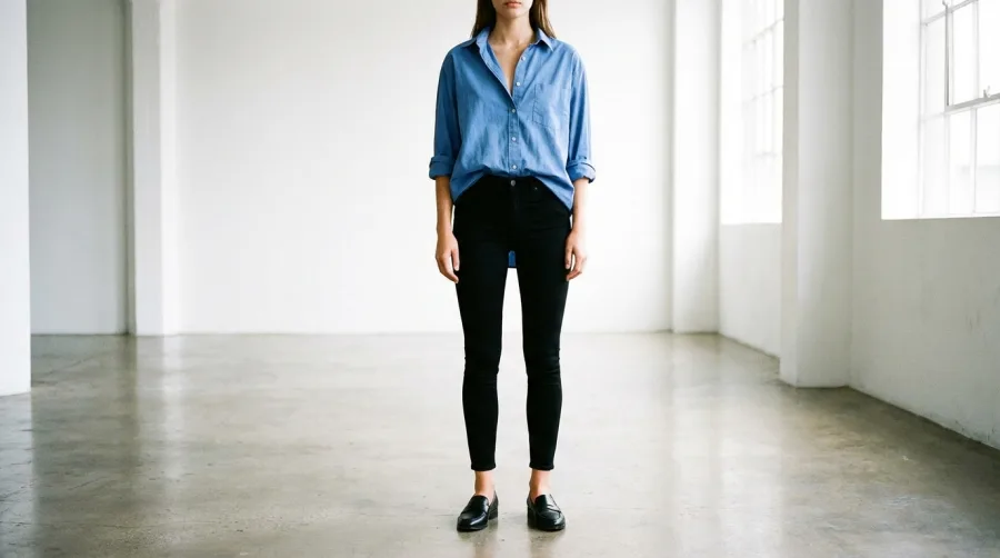 Oversizowa długa koszula z podwiniętymi rękawami i wąskimi spodniami