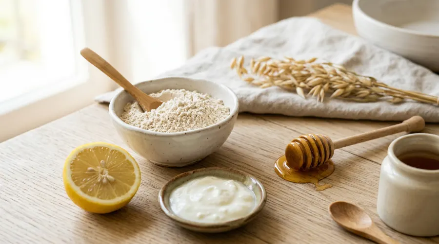 Składniki na owsianą maseczkę z miodem i jogurtem