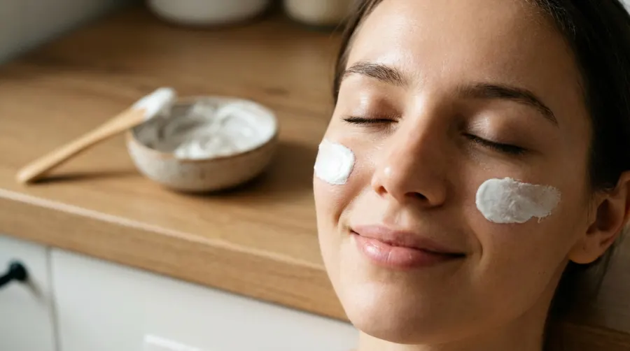 Kobieta z nałożoną domową maseczką z aspiryny na twarzy