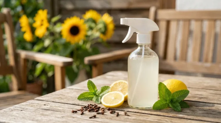 Domowy spray na osy ze świeżymi ziołami i cytryną