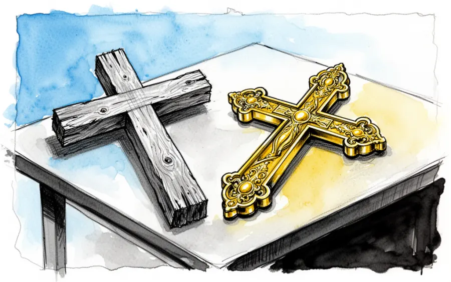 Porównanie drewnianego i złotego krzyża sennik