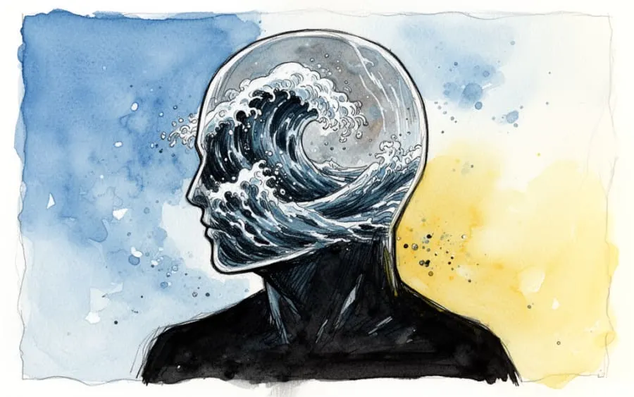 Sylwetka głowy wypełniona wzburzoną wodą psychologia