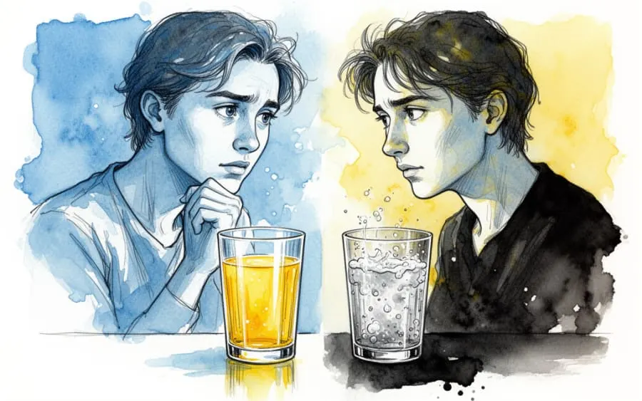 kobieta zastanawiająca się nad smakiem soku