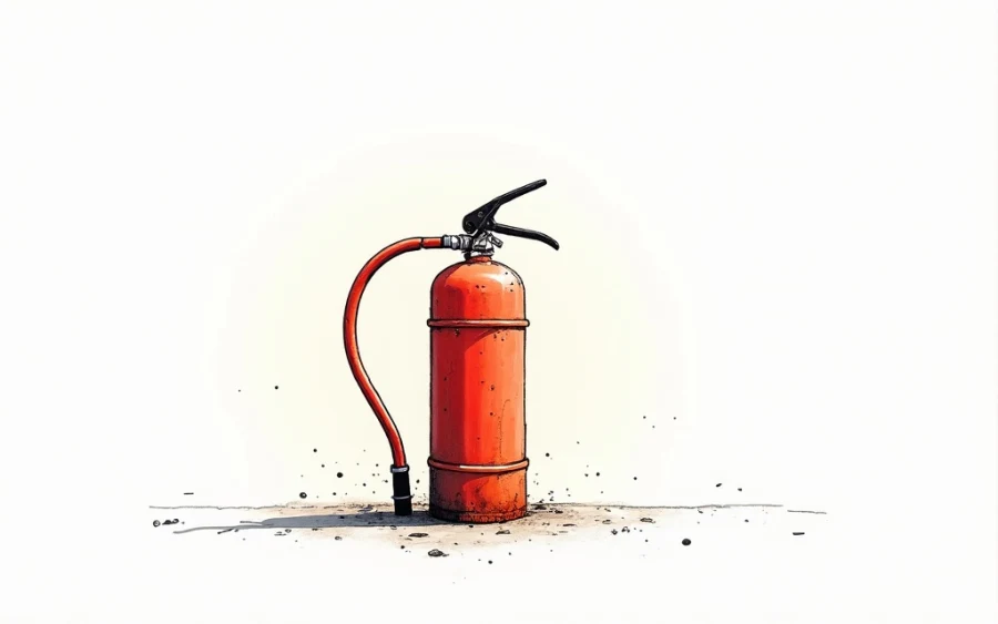 Artystyczna ilustracja czerwonej gaśnicy w stylu akwarelowym symbolizująca kontrolę nad emocjami.