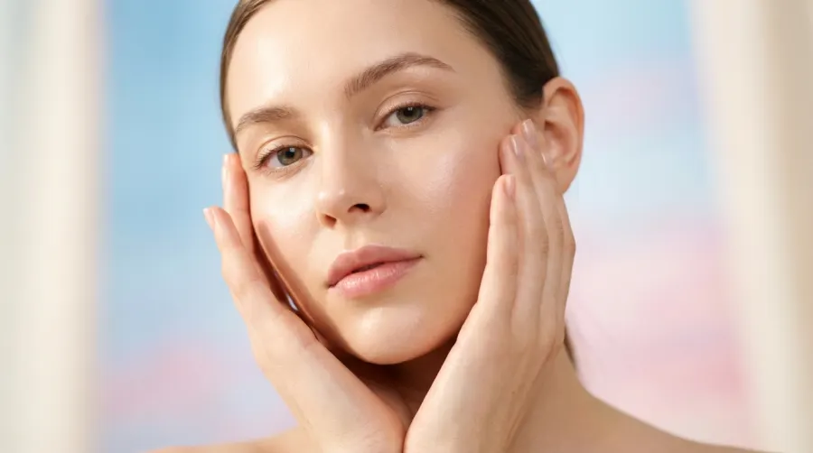 Kobieta z gładką cerą bez wyprysków i niedoskonałości