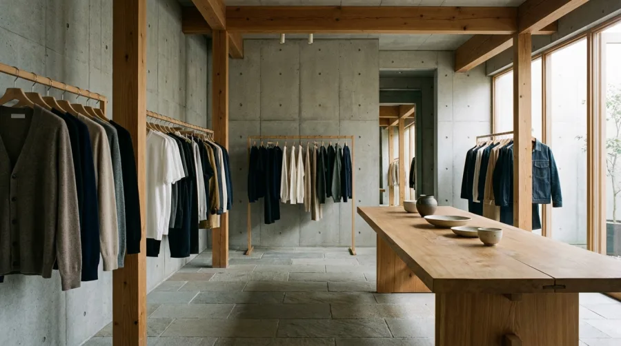 Wnętrze ekskluzywnego japońskiego butiku z odzieżą