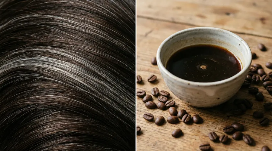 Srebrne i brązowe włosy z ziarnami kawy
