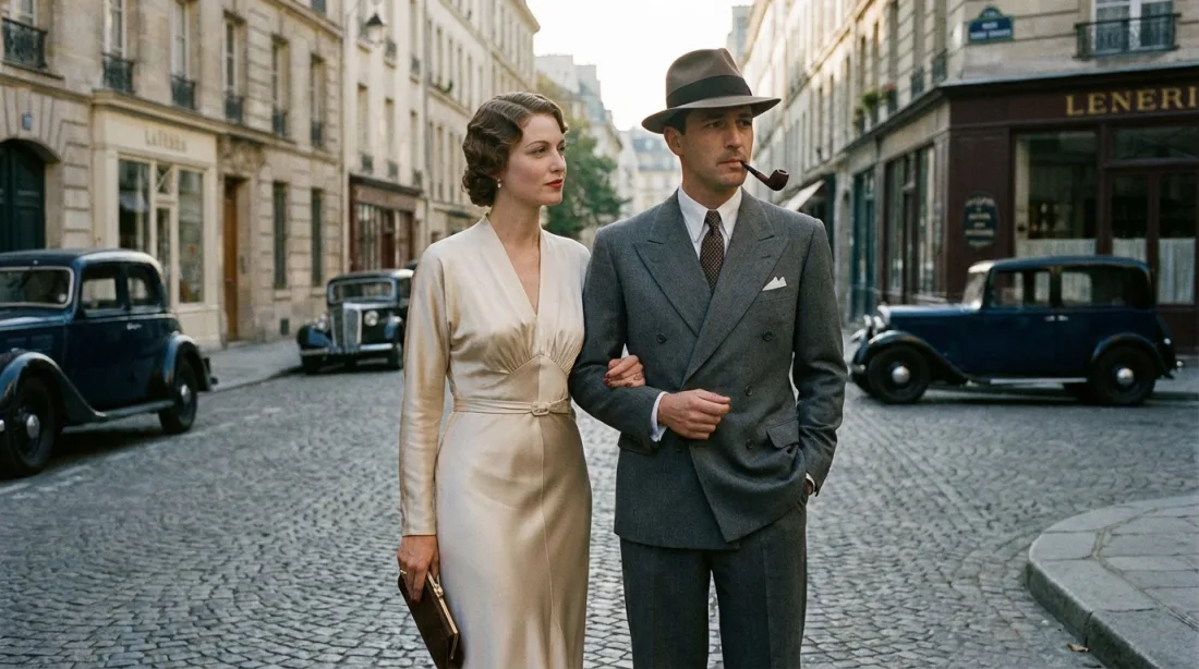 Para w eleganckich strojach z lat trzydziestych