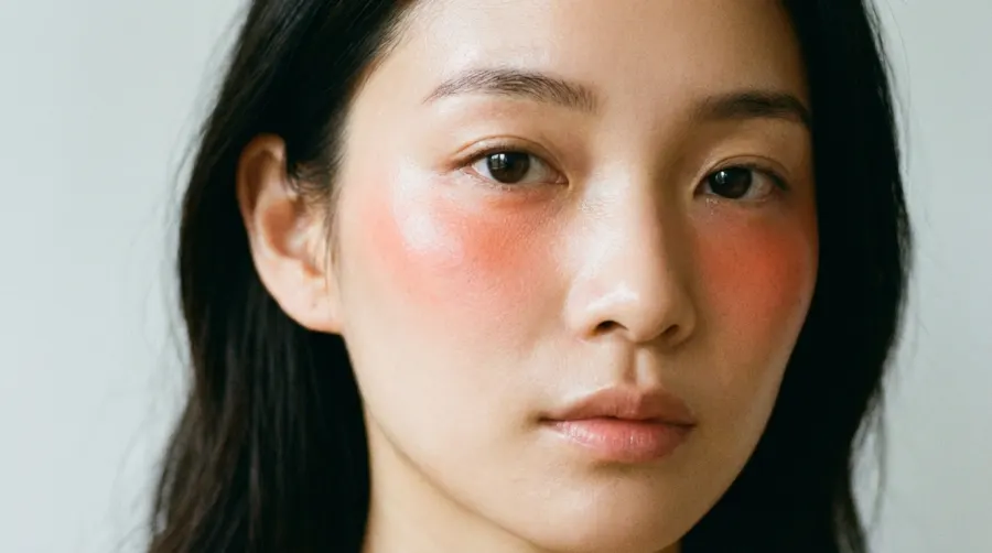 Detale japońskiego makijażu z promienną cerą i różem igari