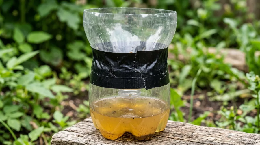 Odwrócony lejek z plastikowej butelki z płynem