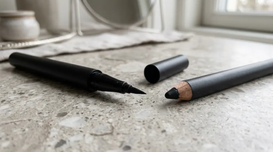 Eyeliner w pisaku i czarna kredka do makijażu