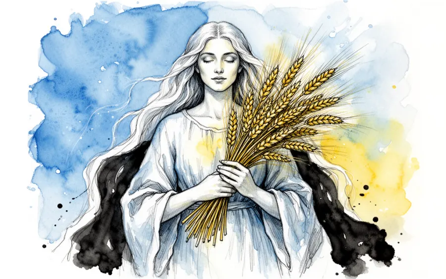 Archetyp Matki Ziemi trzymającej snop zboża symbol płodności