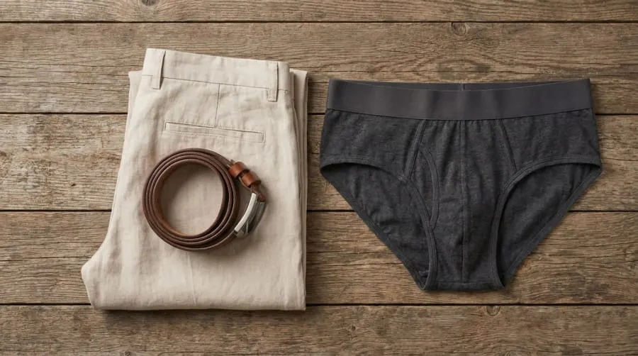 Kompozycja męskiej garderoby ze spodniami i stringami