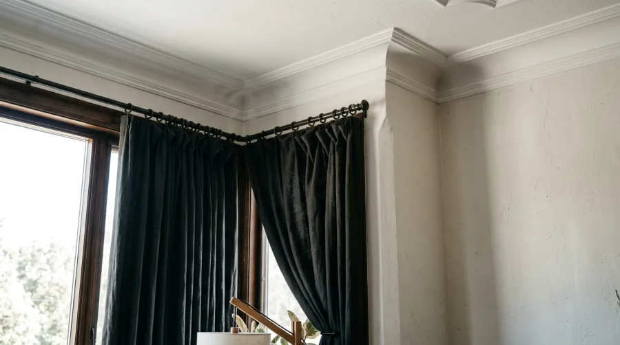 Zacieniony róg sufitu i zasłony jako kryjówka owadów