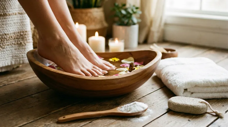 Relaksująca kąpiel stóp w wodzie z sodą oczyszczoną