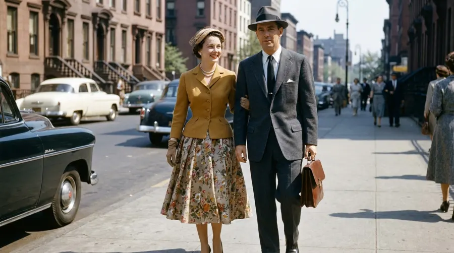 Elegancka para prezentująca klasyczną modę z lat pięćdziesiątych
