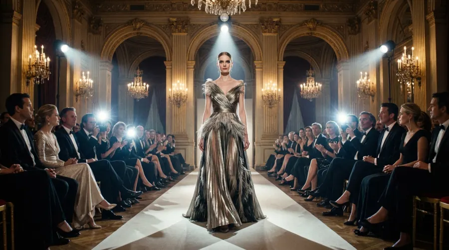 Modelka prezentująca kreację na wybiegu podczas tygodnia mody