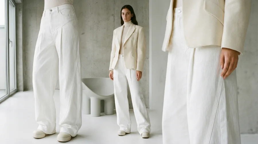 Białe spodnie wide leg z szerokimi nogawkami