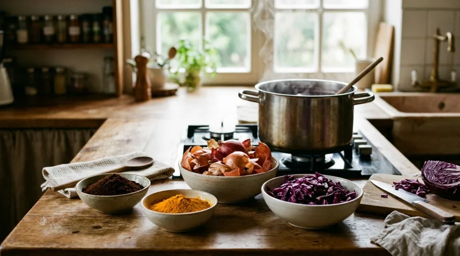 Naturalne składniki do farbowania odzieży w kuchni