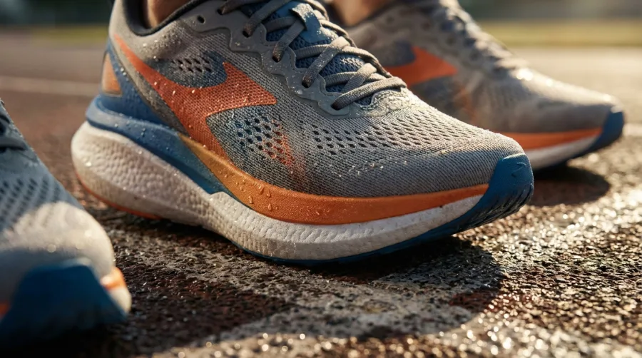 Nowoczesne obuwie sportowe na bieżni lekkoatletycznej