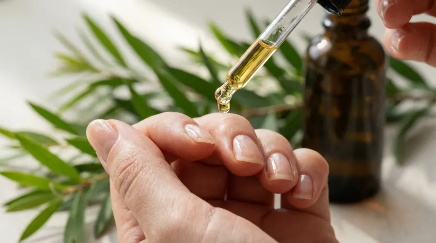 Aplikacja olejku z drzewa herbacianego na zdrowe paznokcie