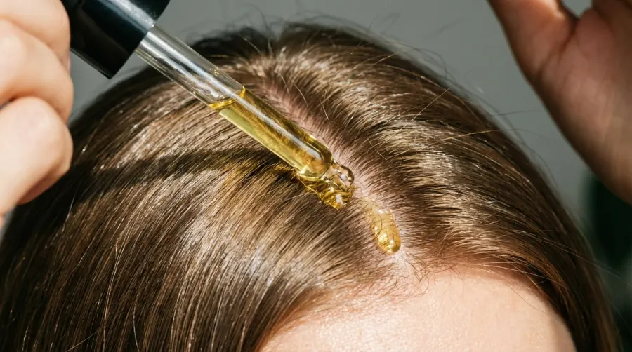 Aplikacja olejku rycynowego na skórę głowy i włosy
