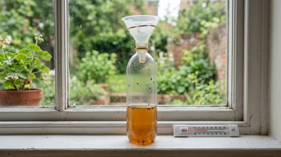 Pułapka na muchy ustawiona na jasnym parapecie