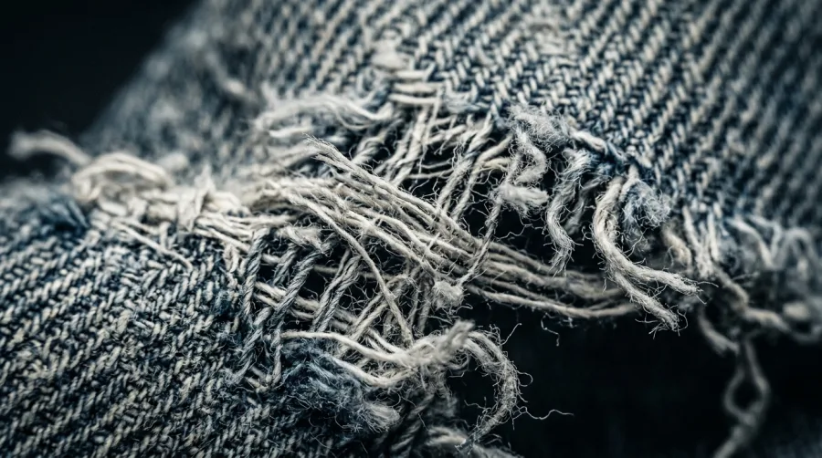 Przetarta i osłabiona struktura splotu materiału bawełnianego