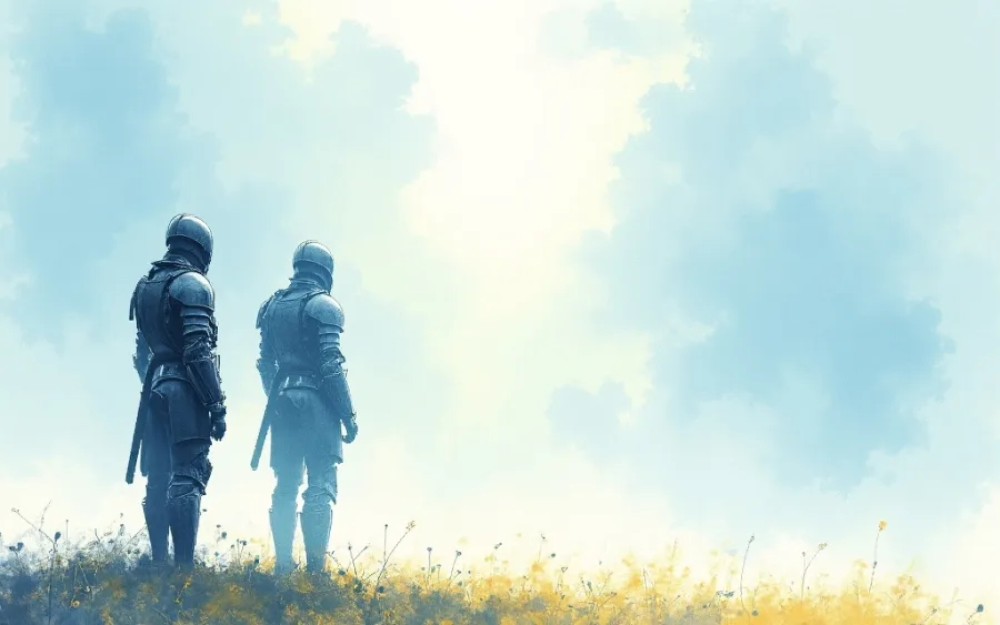 Srebrzysta zbroja rycerska w stylu akwarelowym symbolizująca ochronę we śnie