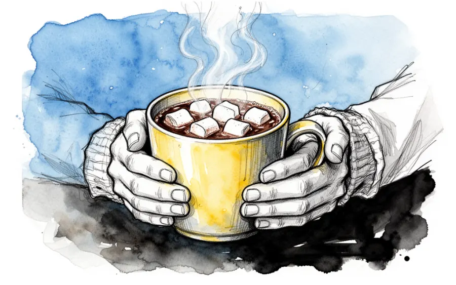 Dłonie trzymające kubek gorącej czekolady sennik