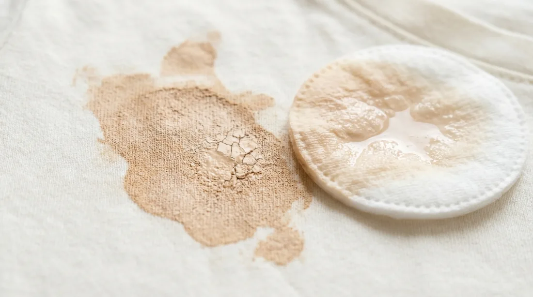 Zaschnięta plama z fluidu na jasnej tkaninie bawełnianej