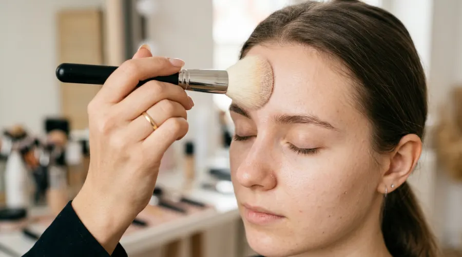 Prawidłowa technika wgniatania pudru sypkiego w naskórek pędzlem