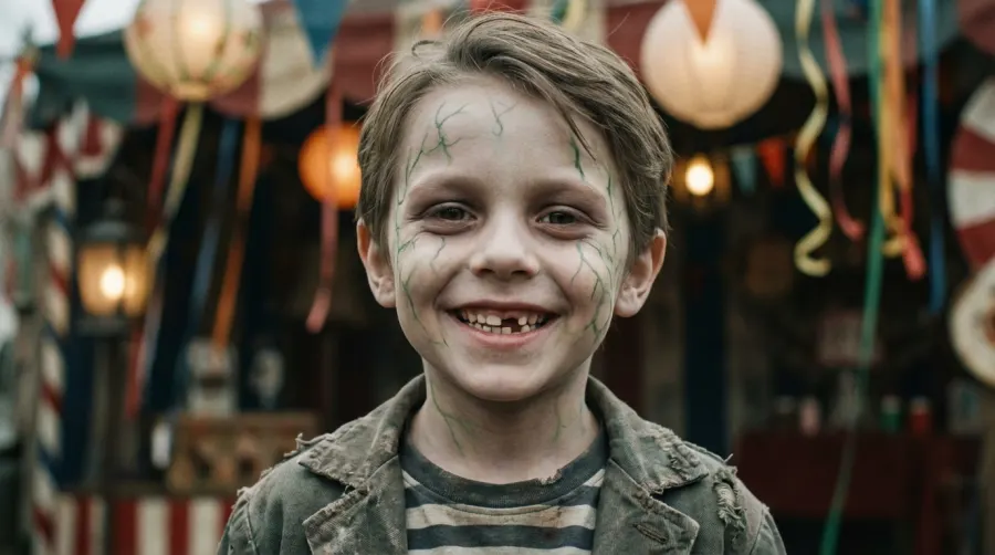 Dziecko w bezpiecznym makijażu zombie na imprezę