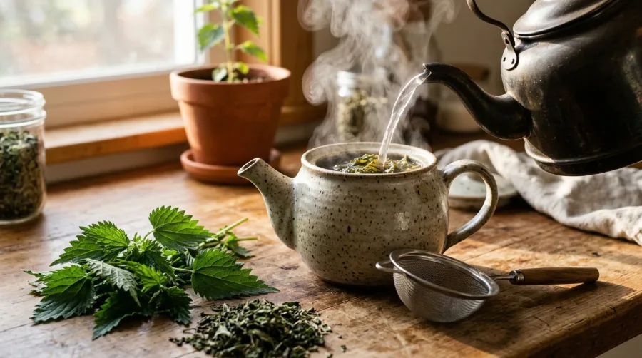 Zaparzanie suszonych i świeżych liści pokrzywy we wrzątku