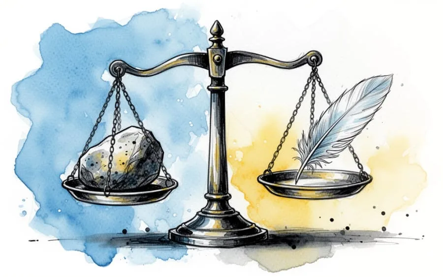 Waga szalkowa symbolizująca dług wdzięczności i równowagę