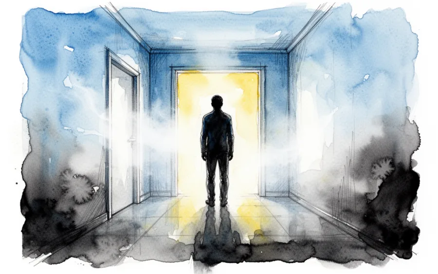 Człowiek stojący w korytarzu psychologia snu