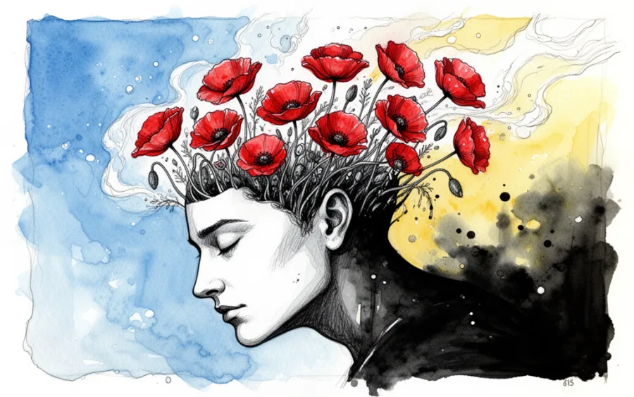 głowa śniącego z kwiatami maku psychologia snu