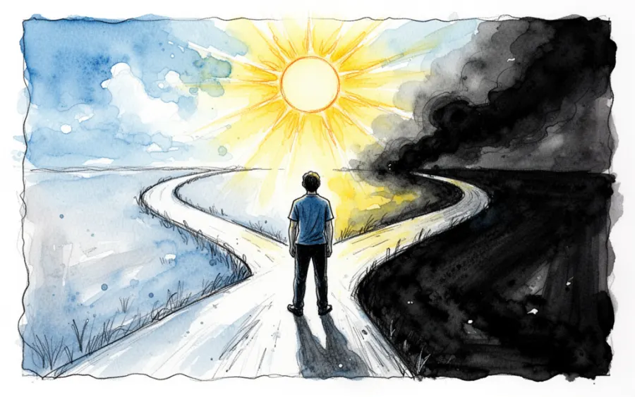 szkic postaci wybierającej kierunek biegu symbolizujący psychologię snu