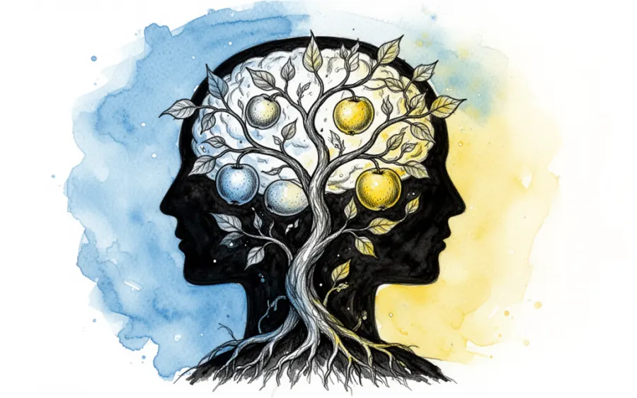 Szkic głowy z motywem roślinnym psychologia snu