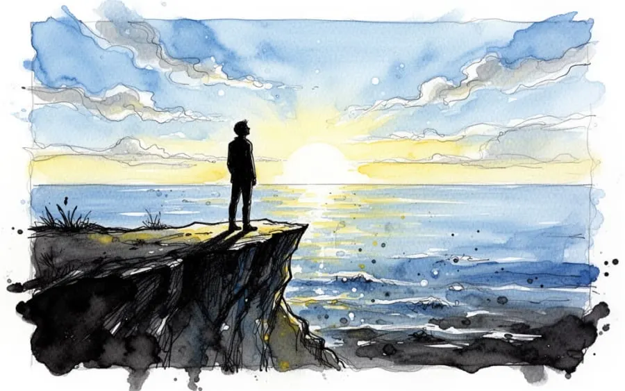 człowiek patrzący na horyzont symbolizujący tęsknotę za urlopem