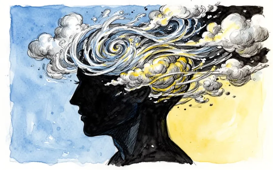 Sylwetka głowy z myślowym chaosem psychologia snu