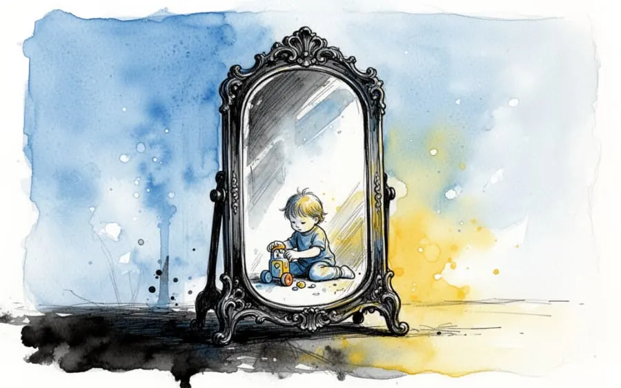 Lustro z odbiciem dziecka symbolizujące wewnętrzne dziecko
