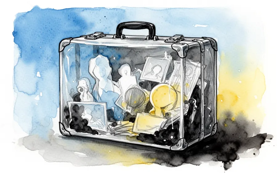 przezroczysta walizka z bagażem emocjonalnym