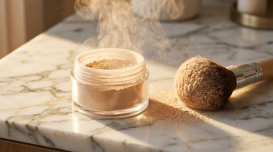 Sypki puder z filtrem i pędzel do makijażu