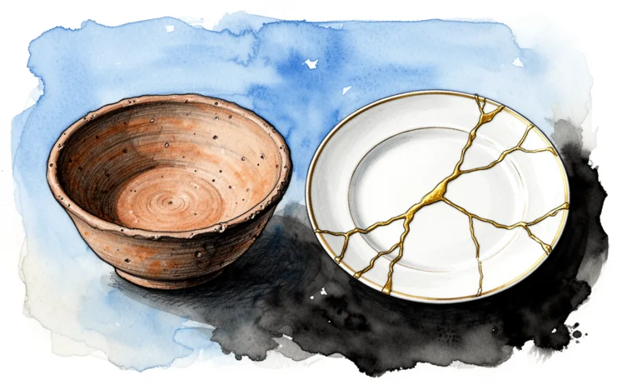 porcelanowy i gliniany talerz symbolika materiału