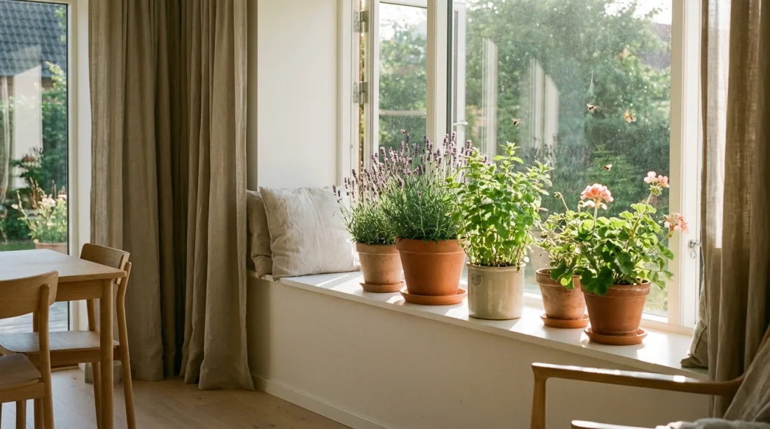Zioła w doniczkach na parapecie chroniące przed muchami