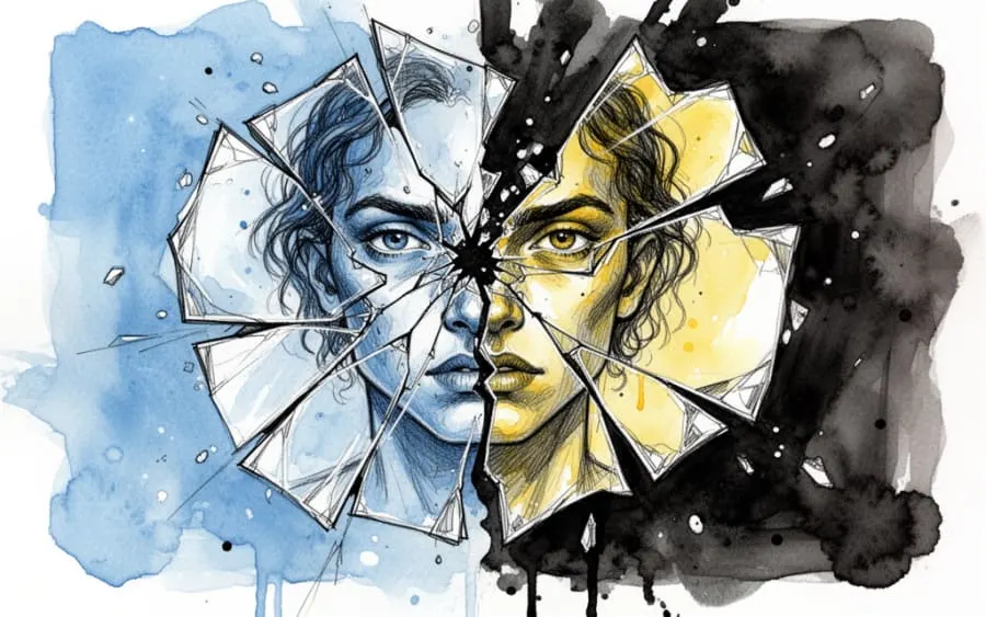rozbite lustro symbolizujące wewnętrzny konflikt psychologiczny