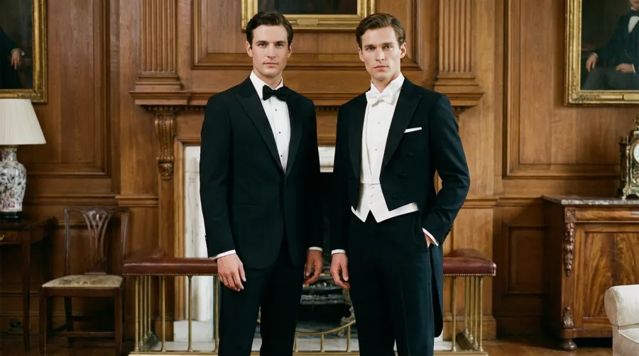 Porównanie męskiego fraka i klasycznego smokingu wieczorowego