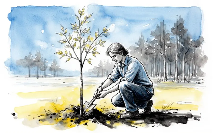 Sadzenie młodego drzewa sennik